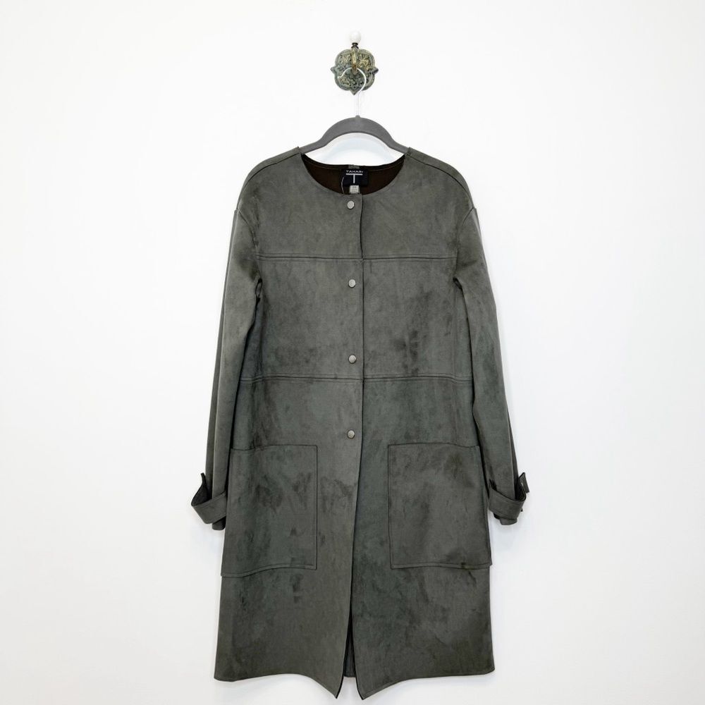 T Tahari Gray Faux Leather Snap Front Duster Jacket Top Coat  Women's Size M NWT